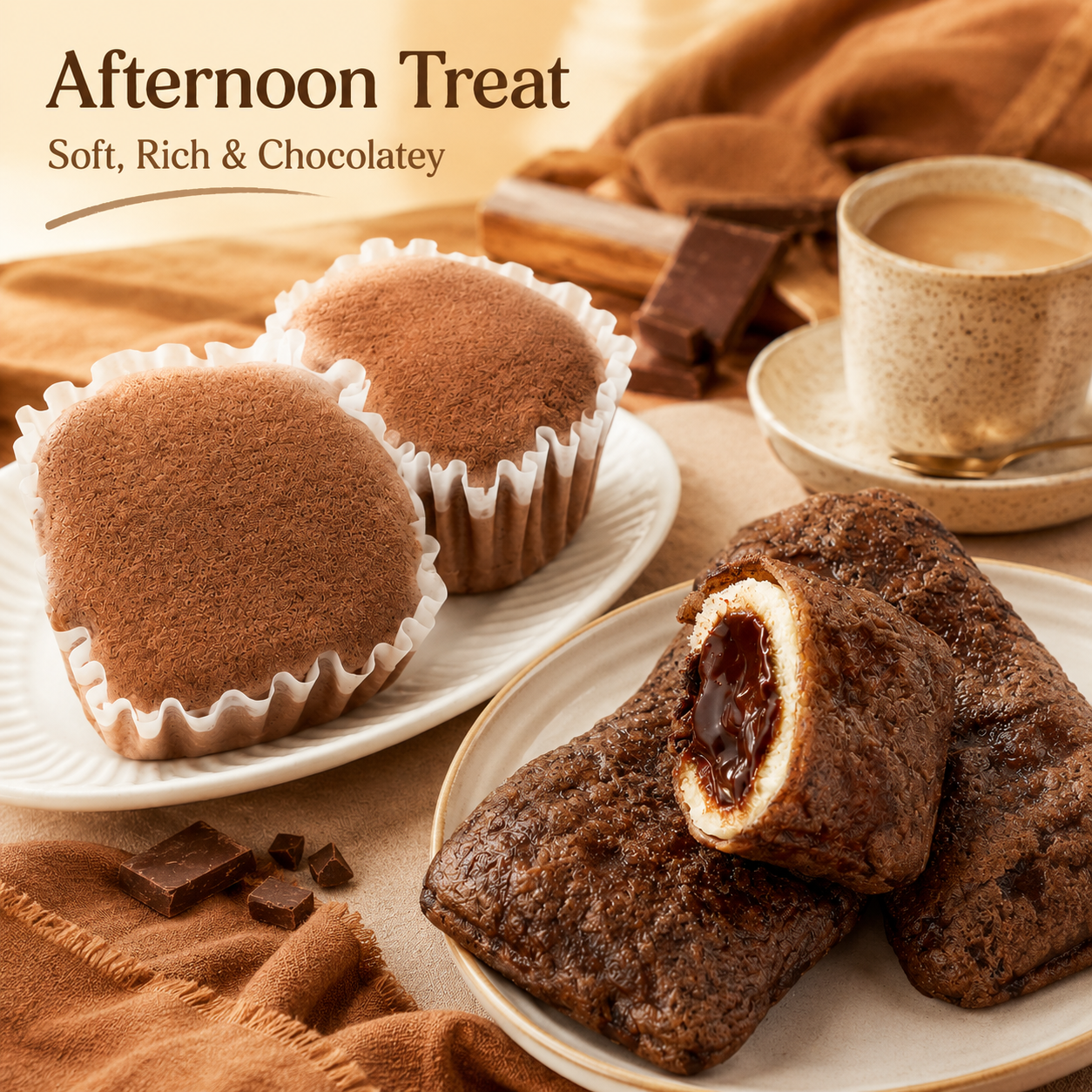 Double Chocolate Delight Combo Pack, Soft Buffalo Milk Cocoa Cake & Molten Dark Chocolate Lava Bread, Indulgent Bakery Snacks