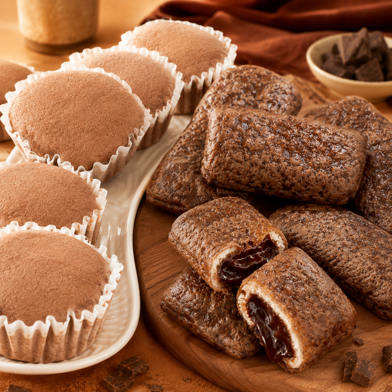 Double Chocolate Delight Combo Pack, Soft Buffalo Milk Cocoa Cake & Molten Dark Chocolate Lava Bread, Indulgent Bakery Snacks
