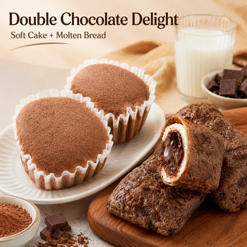 Double Chocolate Delight Combo Pack, Soft Buffalo Milk Cocoa Cake & Molten Dark Chocolate Lava Bread, Indulgent Bakery Snacks