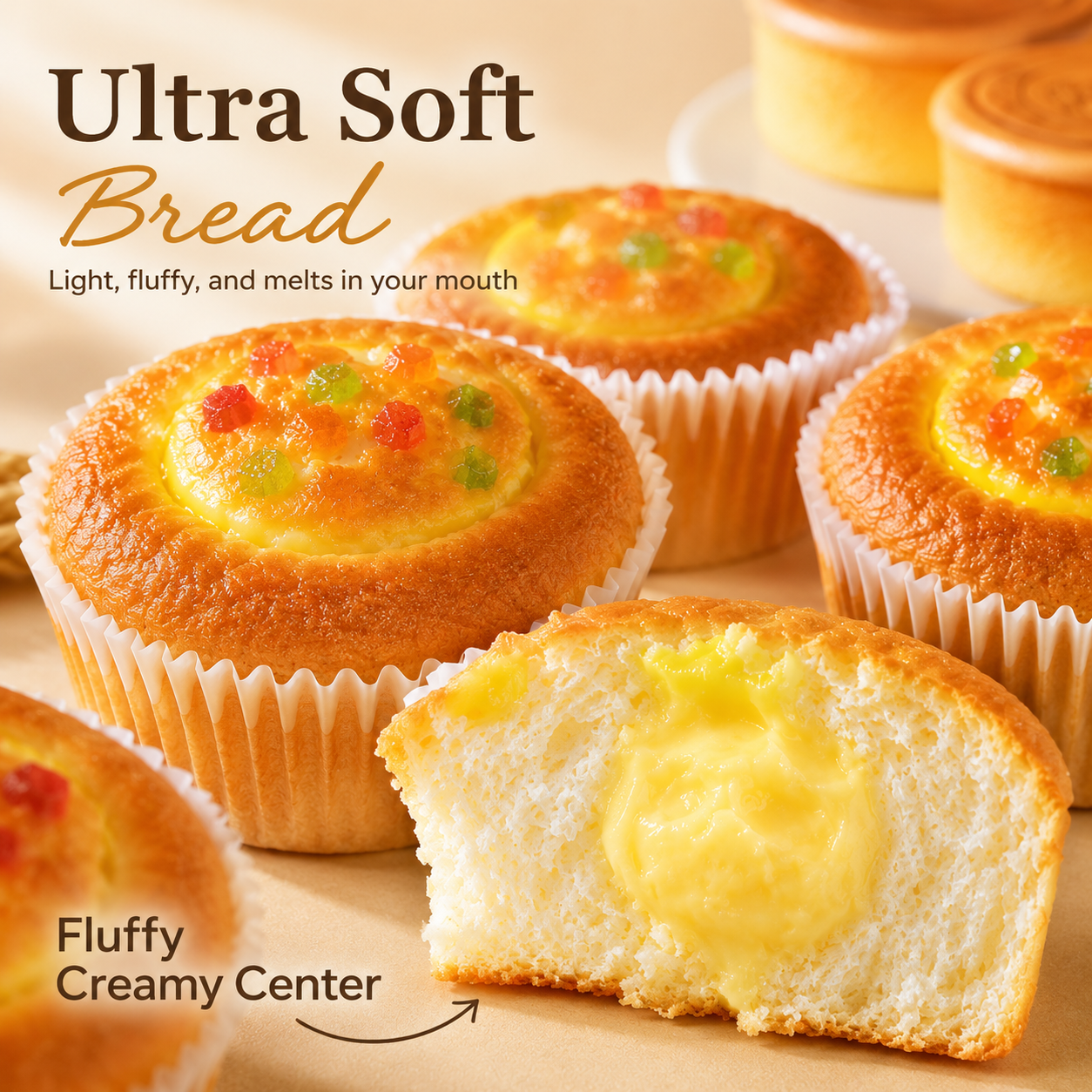 Fluffy Light Cheesecake with Cute Cow Stamp & Ultra-Soft Custard Filled Cupcake with Dried Fruits Combo, Kids Lunchbox Snacks