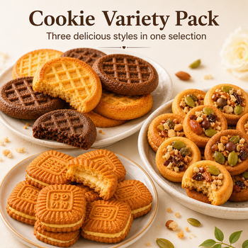 Cookie Variety Pack, Assorted Waffle Pattern Shortbread, Rich Caramel Cream Sandwich Biscuits & Crunchy Mixed Nut Tart Tarts Selection, Tea Time Dessert Gift Box