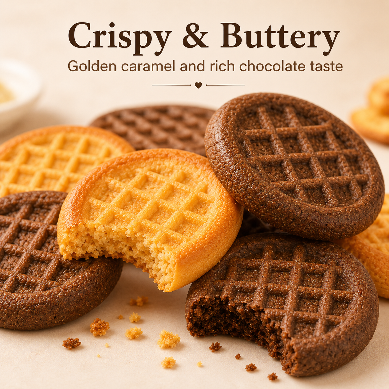 Cookie Variety Pack, Assorted Waffle Pattern Shortbread, Rich Caramel Cream Sandwich Biscuits & Crunchy Mixed Nut Tart Tarts Selection, Tea Time Dessert Gift Box