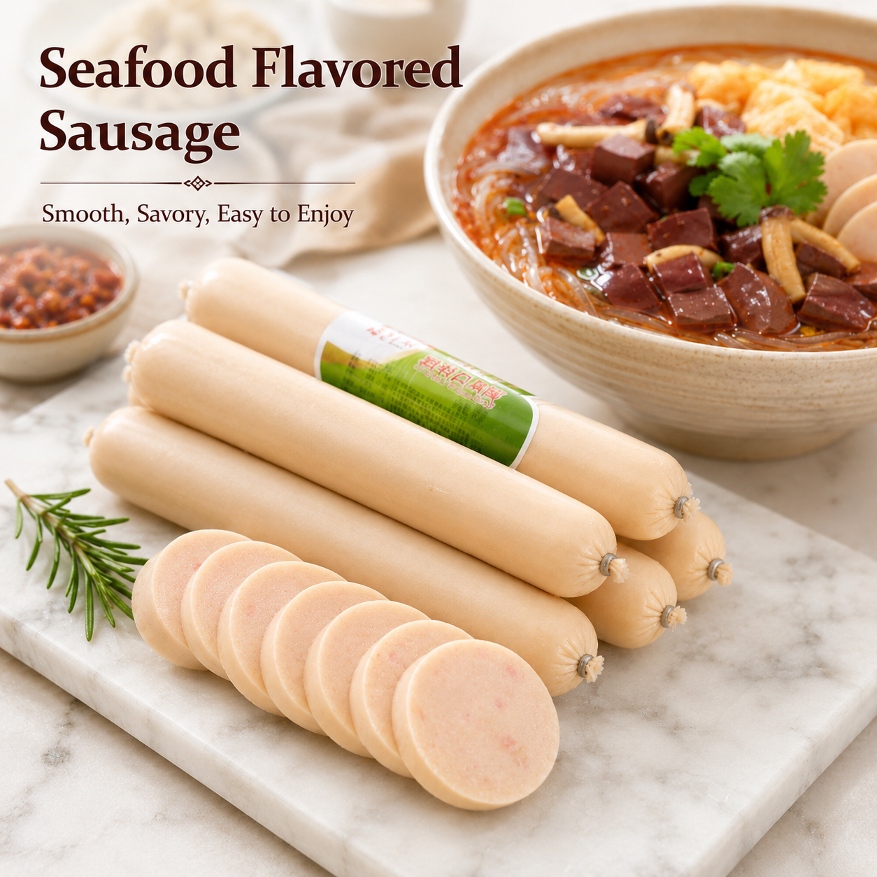 Nanjing Impressions Authentic Duck Blood Rice Vermicelli Soup with Ready-to-Eat Seafood Flavored Sausage Combo, Quick Instant Meal & Late Night Snacks Bundle