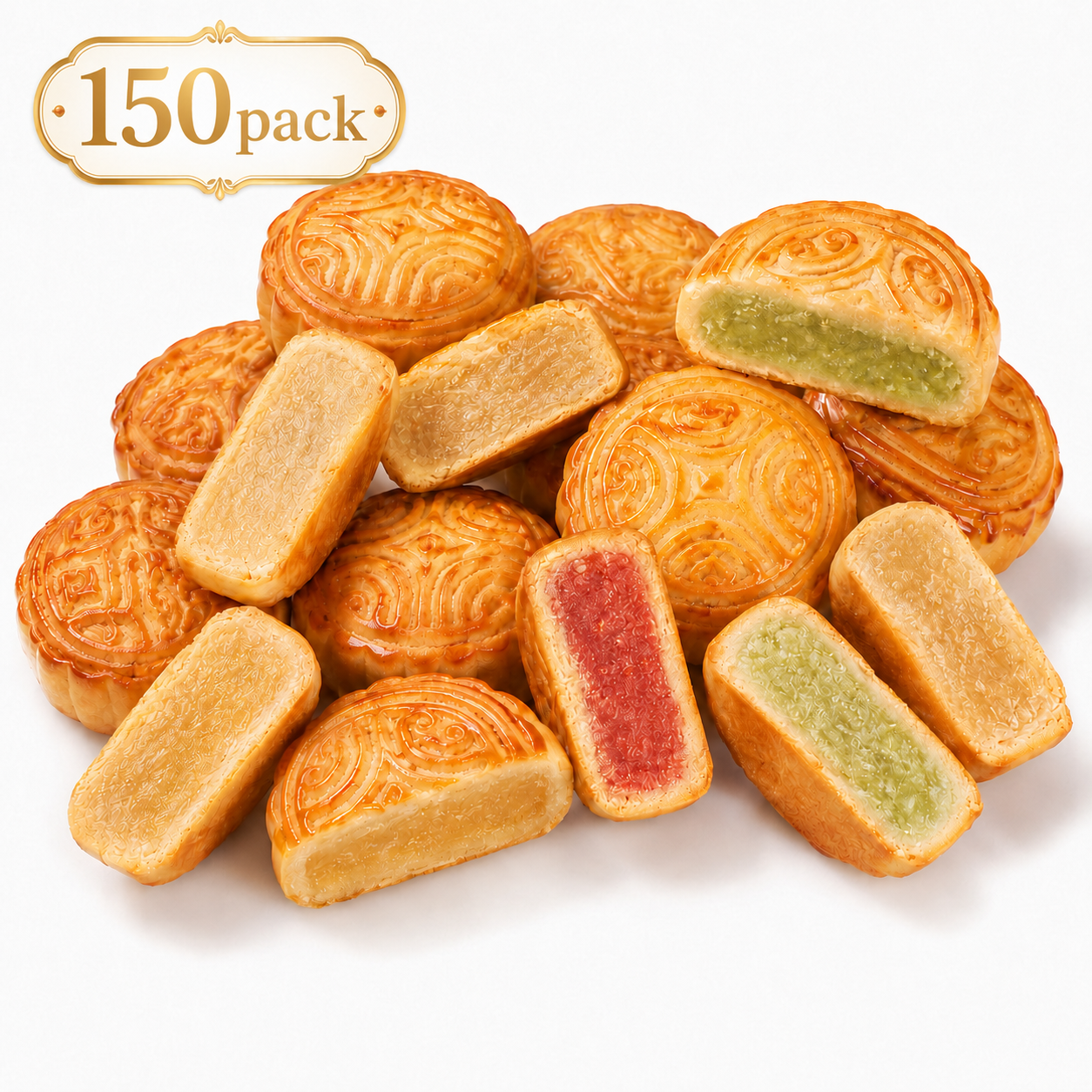 Assorted Fruit Flavor Mini Mooncakes Variety Set - 7.2 lbs Mega Stock-Up Pack, 150 Individually Wrapped Pieces