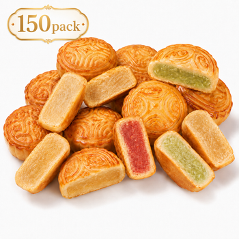 Assorted Fruit Flavor Mini Mooncakes Variety Set - 7.2 lbs Mega Stock-Up Pack, 150 Individually Wrapped Pieces