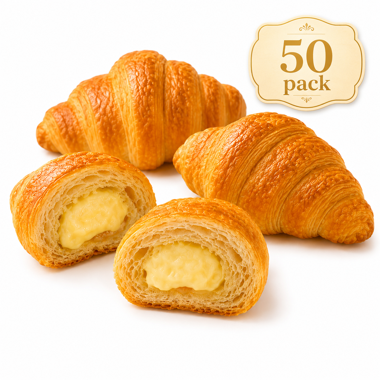 Premium Cream Lava Filled Croissants - 6.8 lbs Mega Stock-Up Bulk Pack, 50 Individually Wrapped Pieces