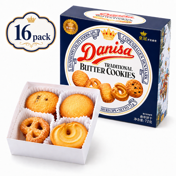 Traditional Danish Style Butter Cookies - 4.6 lbs Mega Stock-Up Bulk Pack, 16 Individual Boxed Packs