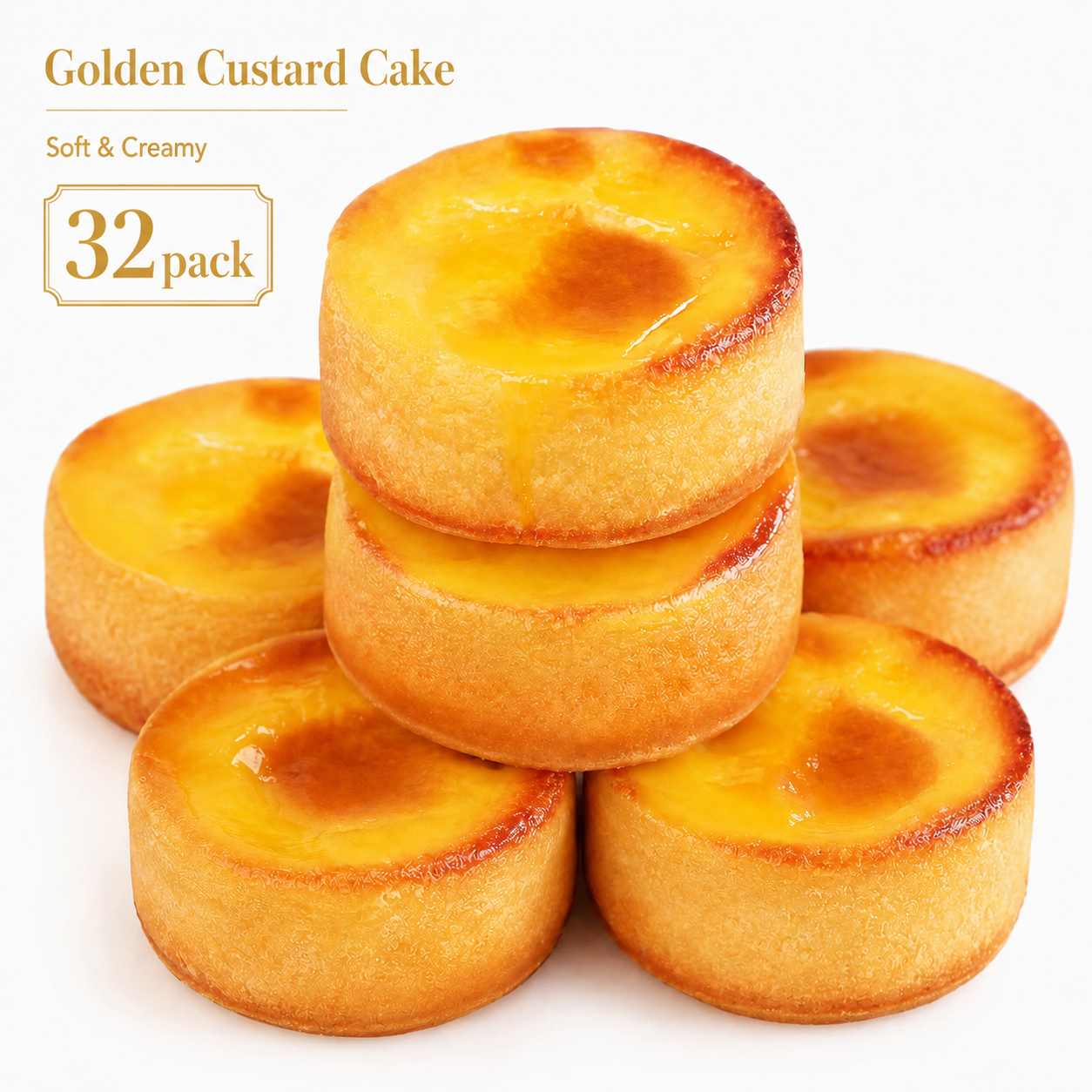 Baked Golden Custard Cream Cakes - 4.9 lbs Mega Stock-Up Bulk Pack, 32 Individually Wrapped Pieces