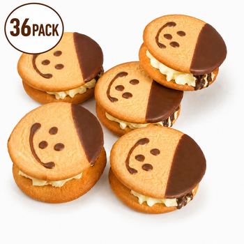 Cute Smiley Face Cream Sandwich Cookies - 6.2 lbs Mega Stock-Up Bulk Pack, Chocolate Dipped Cream Filled Biscuits, 36 Packs