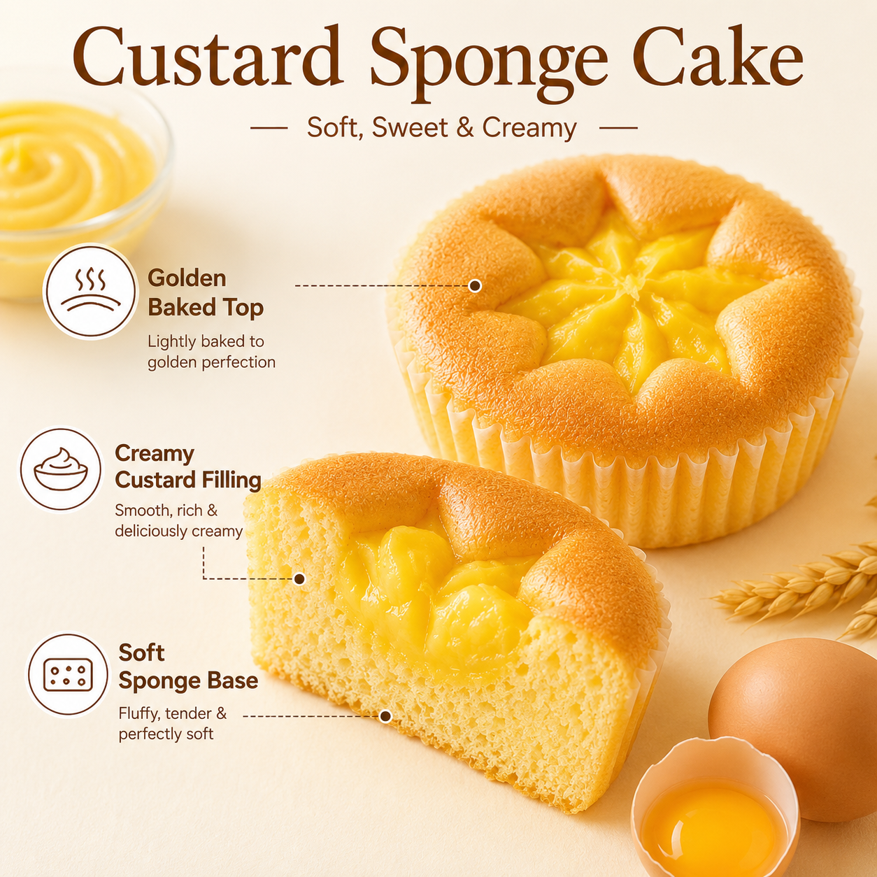 Mango Flavor French Egg Tart,Egg Tart Shape, Soft Cake Base, Filled with Cream,1.11lb