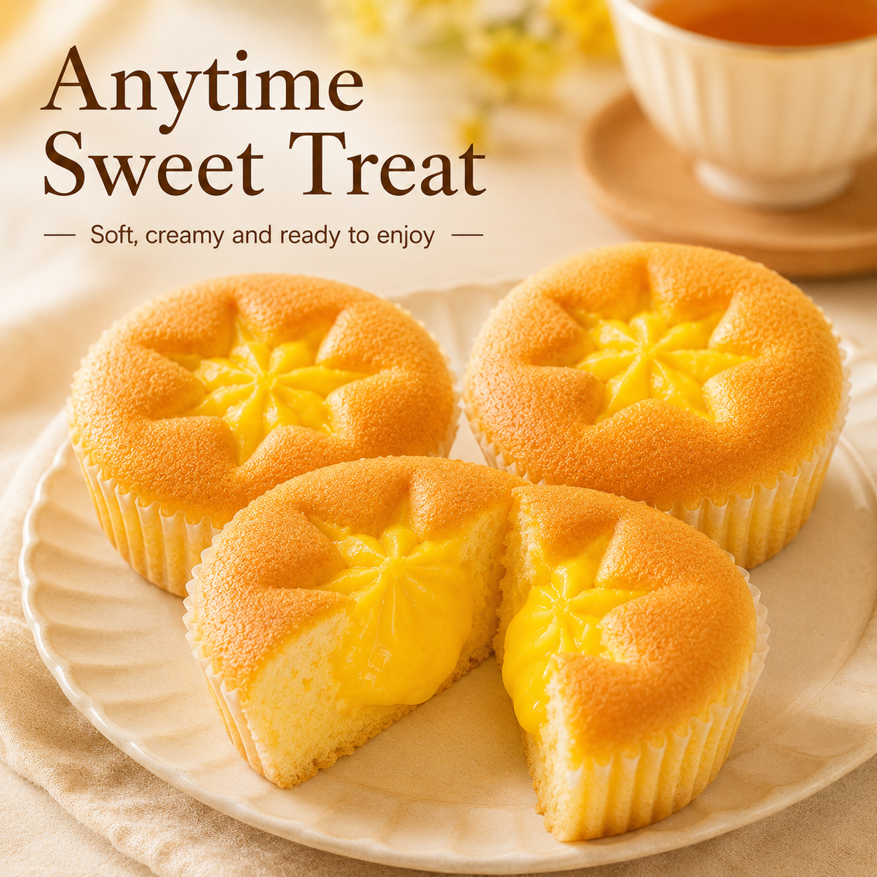 Mango Flavor French Egg Tart,Egg Tart Shape, Soft Cake Base, Filled with Cream,1.11lb