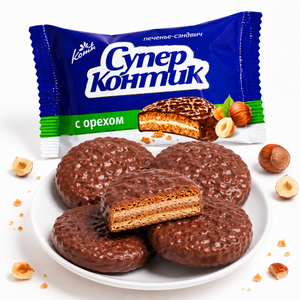 Chocolate Covered Sandwich Cookies 2 Flavors Assorted Pack, Rich Chocolate & Hazelnut Nut Creamy Filled Biscuits