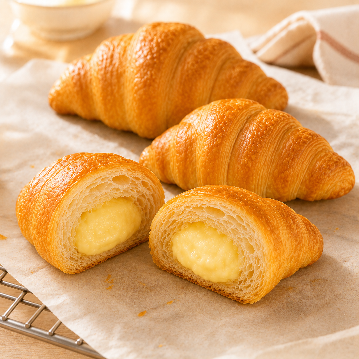 Filled Croissant,Flaky & Buttery Multi-Layered Pastry with Rich Cream Filling，12.06oz