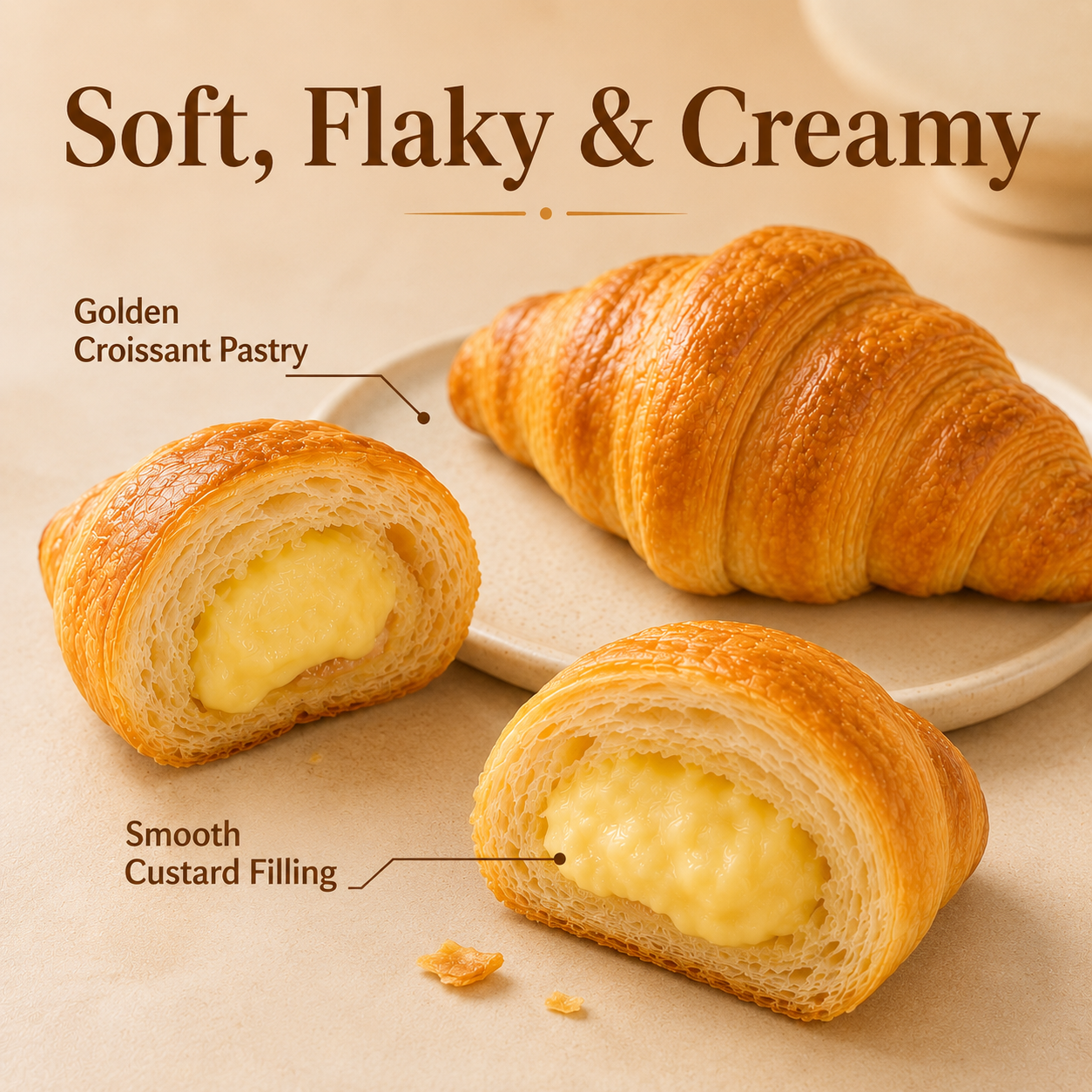 Filled Croissant,Flaky & Buttery Multi-Layered Pastry with Rich Cream Filling，12.06oz