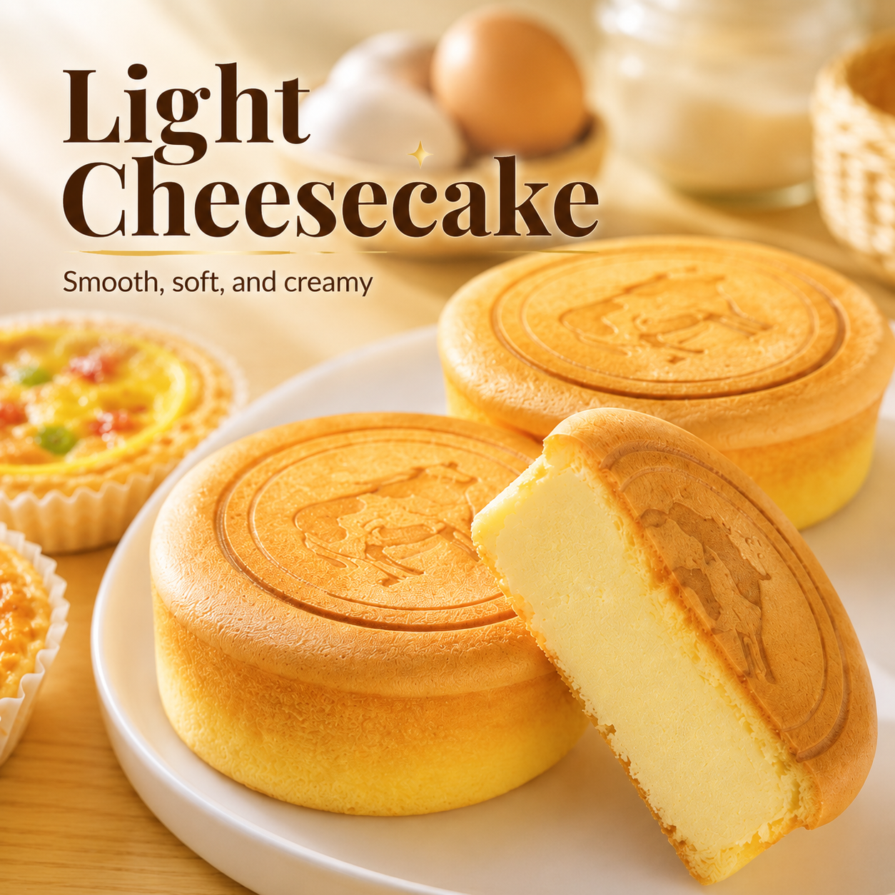 Fluffy Light Cheesecake with Cute Cow Stamp & Ultra-Soft Custard Filled Cupcake with Dried Fruits Combo, Kids Lunchbox Snacks