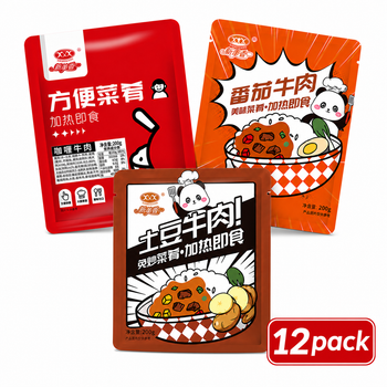 Assorted Chinese Beef Ready Meal Toppings Variety Set - 5.3 lbs Instant Food Stock-Up Pack, 12 Packs