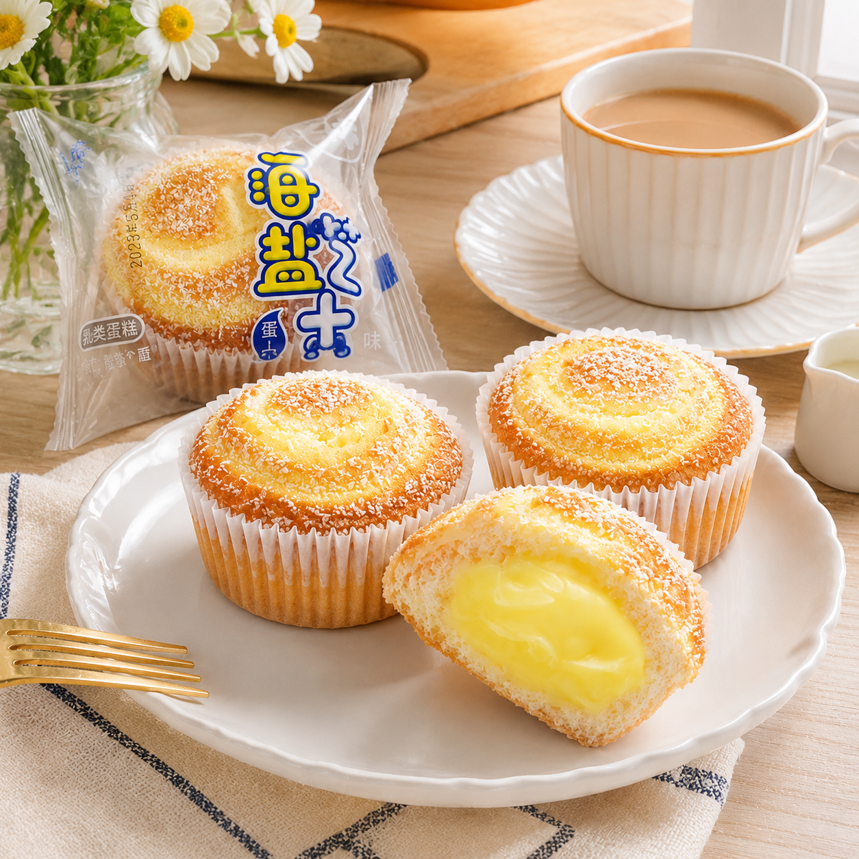 Sea Salt Cheese Filled Sponge Cake Shredded Coconut Topping, Moist and Fluffy Lava Cupcakes