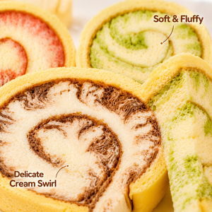 Soft Swiss Roll Cake – Fluffy & Velvety Texture, Super Moist & Tender,Assorted Flavors,1.1lb