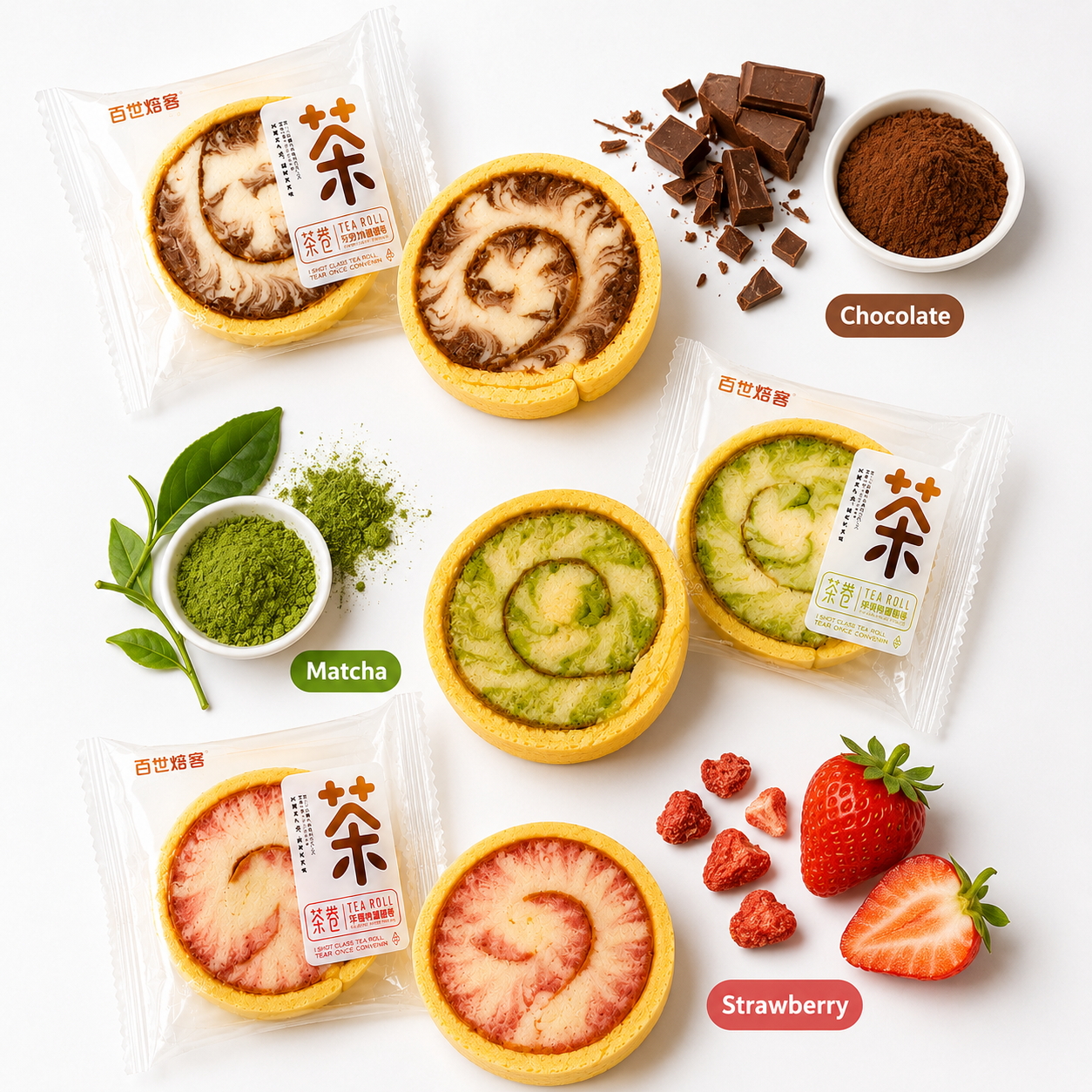 Assorted Marble Tea Cake Rolls Variety Set - 3.3 lbs Value Stock-Up Bulk Pack, 48 Individually Wrapped Pieces