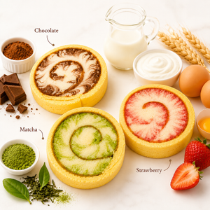 Soft Swiss Roll Cake – Fluffy & Velvety Texture, Super Moist & Tender,Assorted Flavors,1.1lb