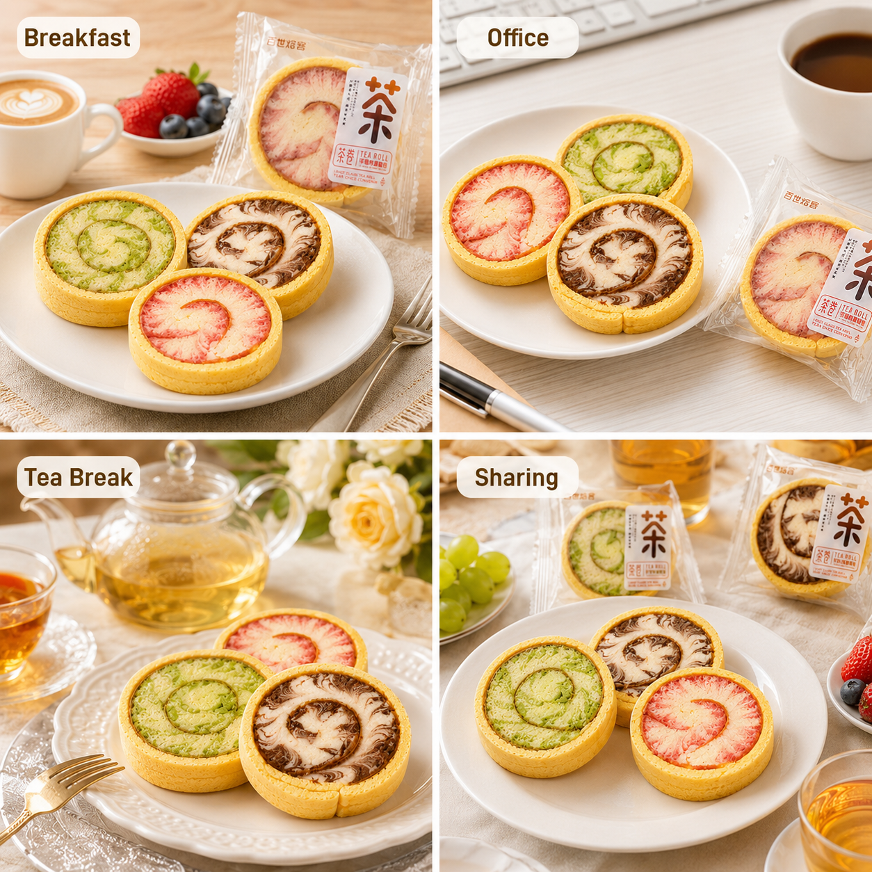 Assorted Marble Tea Cake Rolls Variety Set - 3.3 lbs Value Stock-Up Bulk Pack, 48 Individually Wrapped Pieces