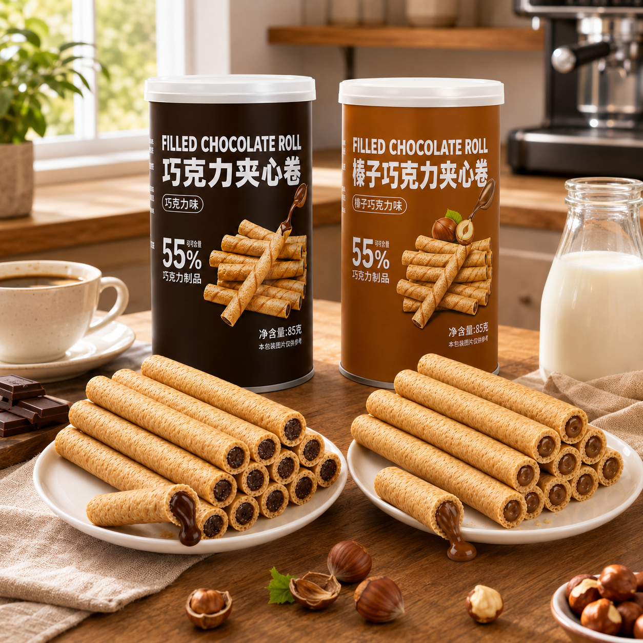 Cocoa Filled Chocolate Wafer Rolls Variety Set - 5.3 lbs Party Stock-Up Pack, 2 Flavors Included