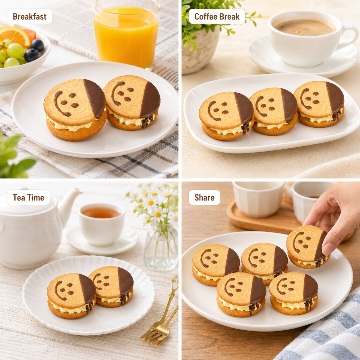 Cute Smiley Face Cream Sandwich Cookies - 6.2 lbs Mega Stock-Up Bulk Pack, Chocolate Dipped Cream Filled Biscuits, 36 Packs