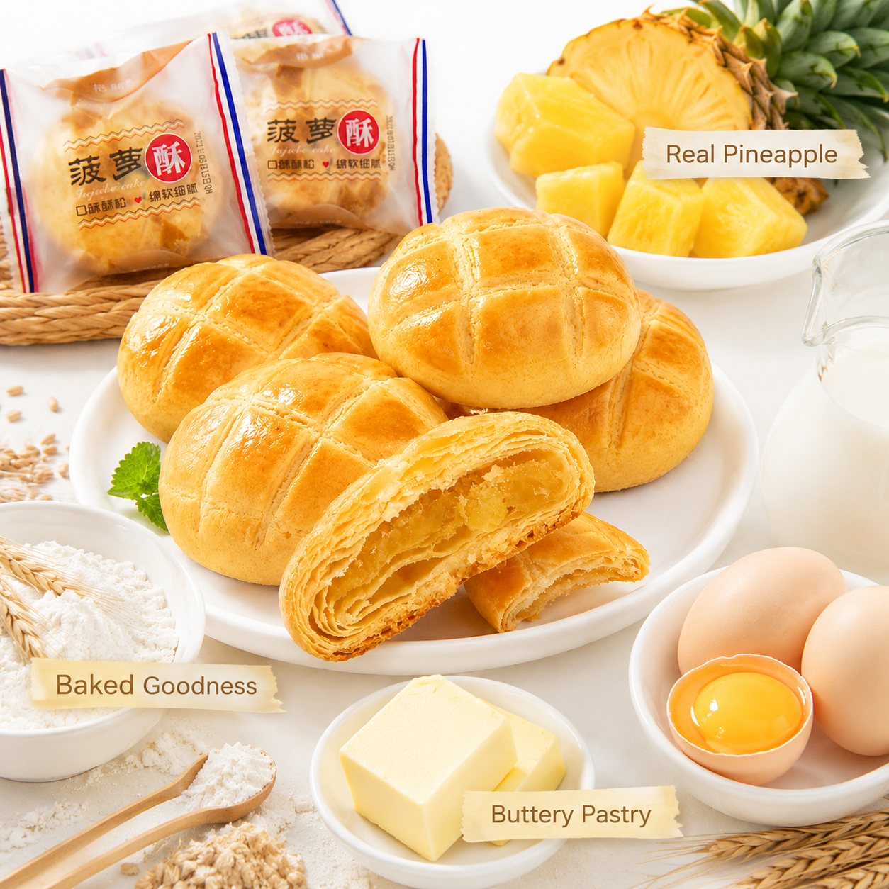 Pineapple Crisp Cake,Light & Flaky Crisp Cake Bursting, Naturally Sweet & Tangy,1.41lb