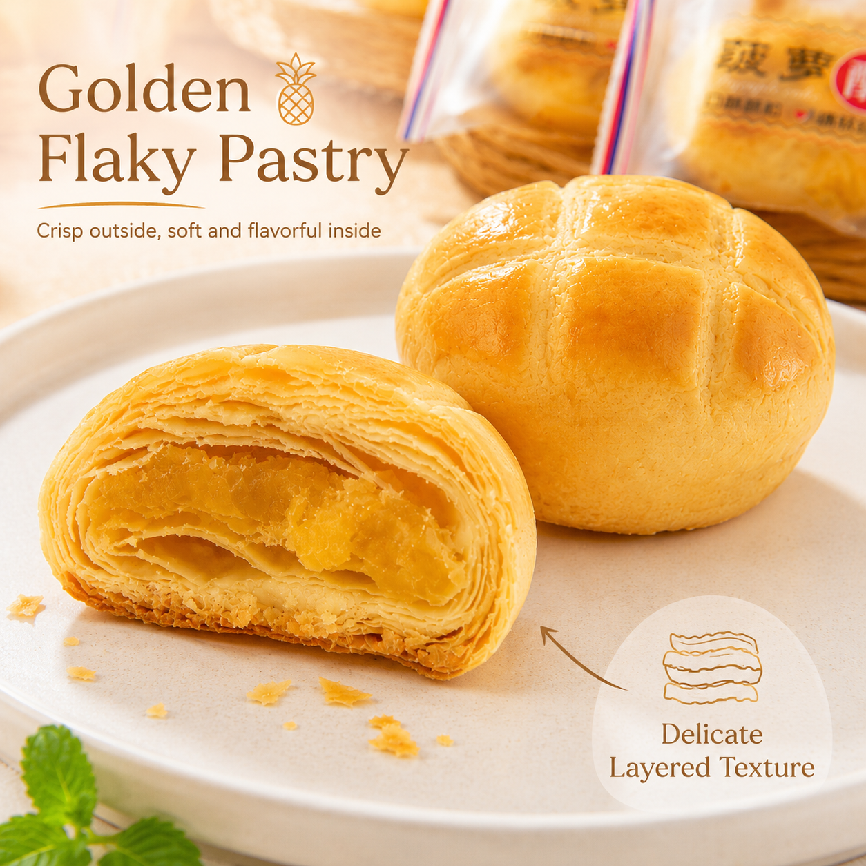 Pineapple Crisp Cake,Light & Flaky Crisp Cake Bursting, Naturally Sweet & Tangy,1.41lb