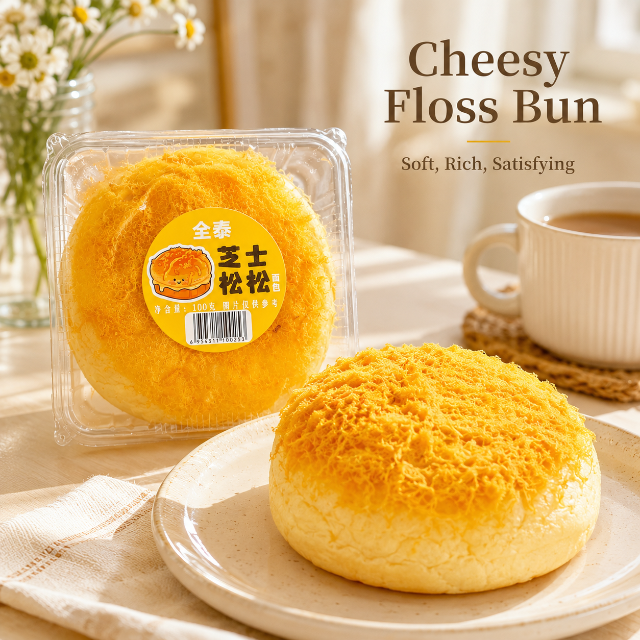 Savory Pork Floss & Cheese Lava Filled Bread - 3.3 lbs Value Stock-Up Bulk Pack, 6 Large Packs