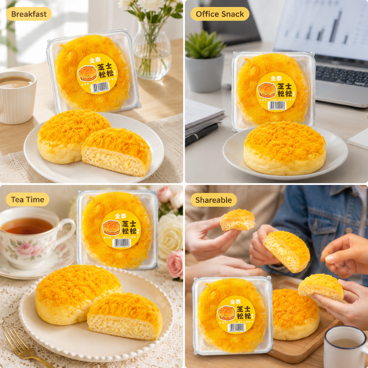 Savory Pork Floss & Cheese Lava Filled Bread - 3.3 lbs Value Stock-Up Bulk Pack, 6 Large Packs