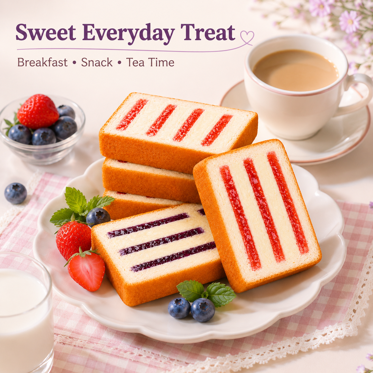Assorted Strawberry & Blueberry Milk Cap Thick Toast - 6.2 lbs Mega Stock-Up Bulk Pack, 48 Individually Wrapped Slices