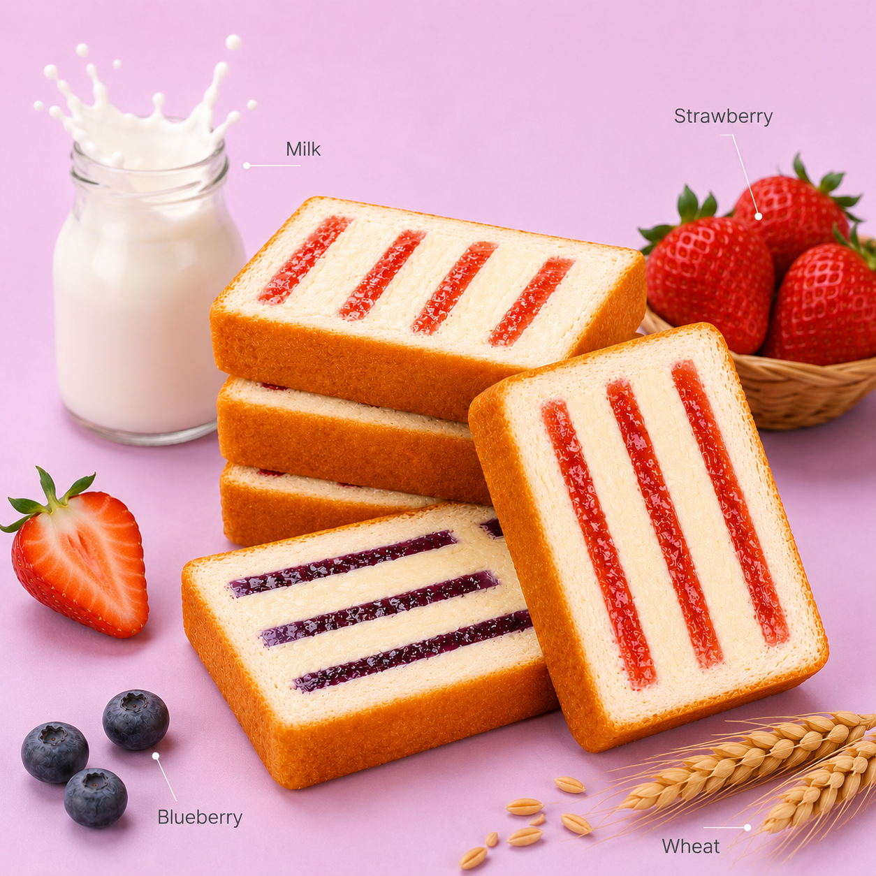 Assorted Strawberry & Blueberry Milk Cap Thick Toast - 6.2 lbs Mega Stock-Up Bulk Pack, 48 Individually Wrapped Slices