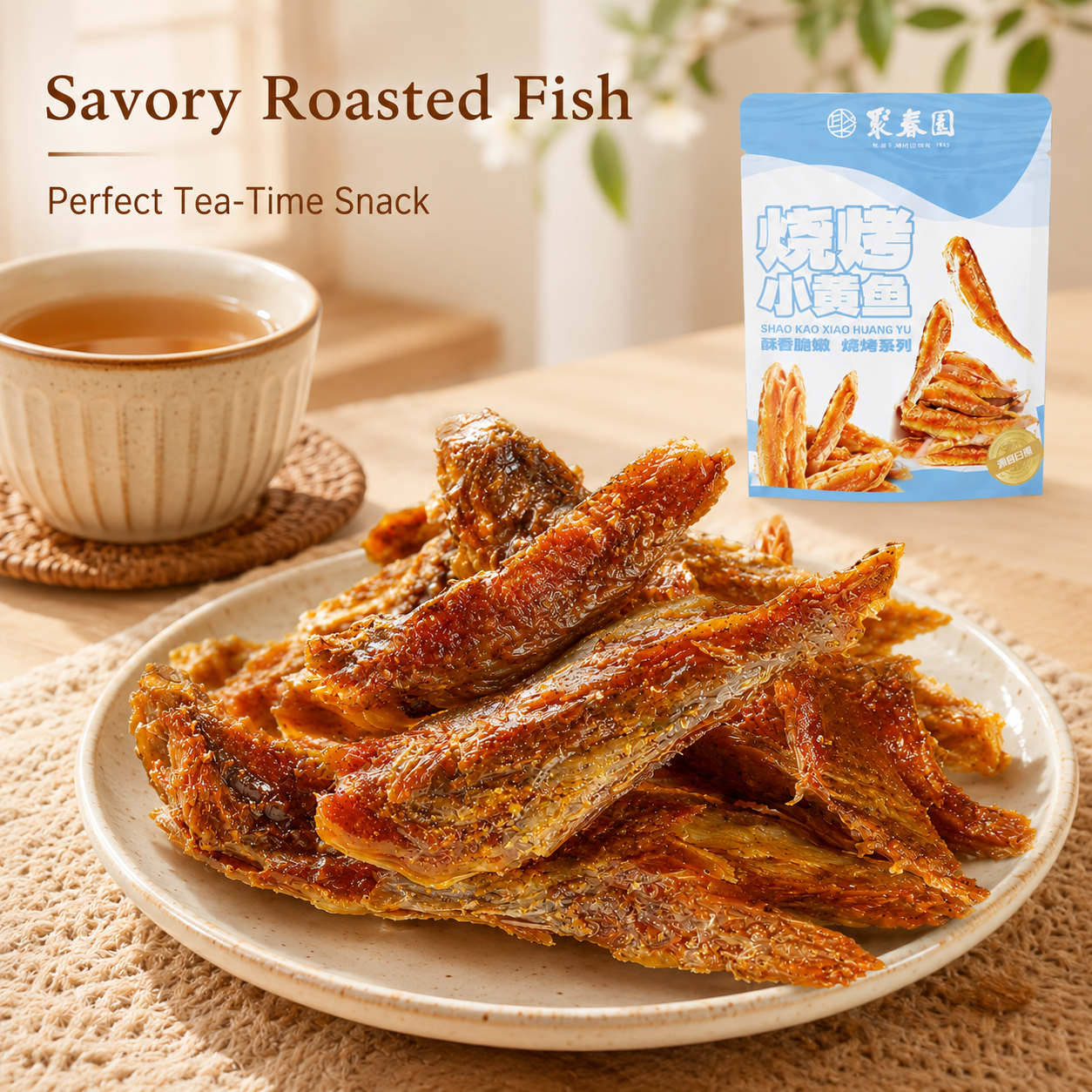 JuChunYuan BBQ Roasted Small Yellow Croaker Crispy Fish Snacks - 5.4 lbs Value Stock-Up Bulk Pack, 20 Packs