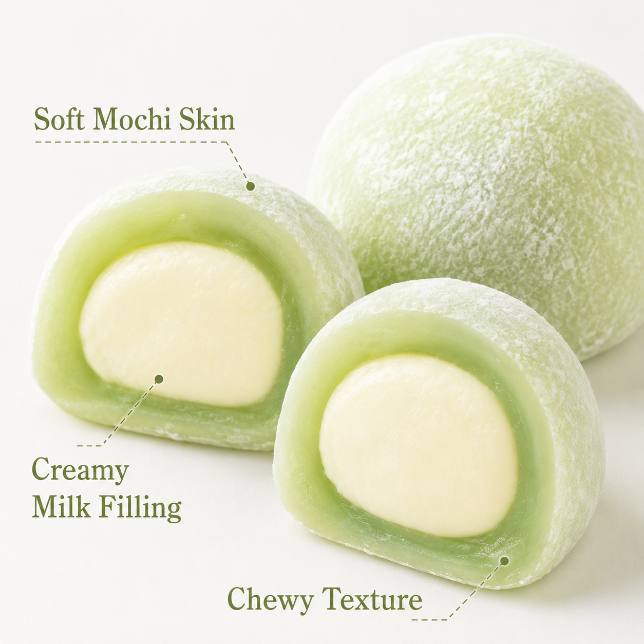 Japanese Style Matcha Milk Cream Filled Mochi - 2.8 lbs Mega Stock-Up Bulk Pack, 8 Box Set (128 Pieces Total)