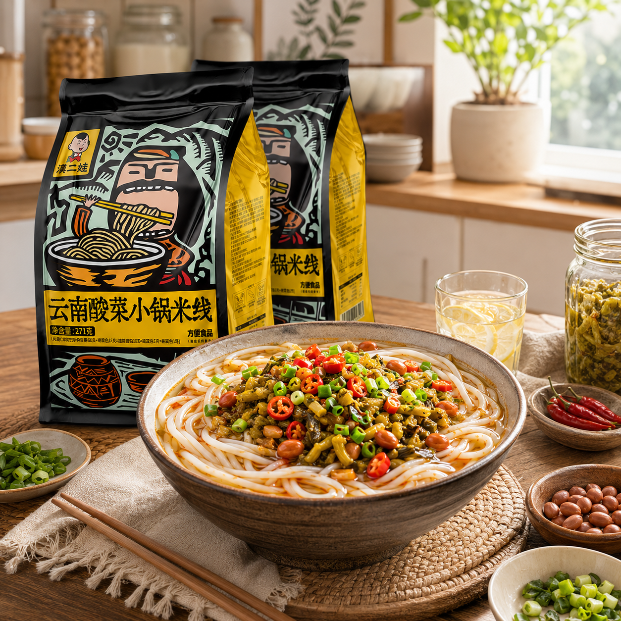 Authentic Yunnan Sauerkraut Rice Noodles - 9.9 lbs Mega Stock-Up Bulk Pack, 15 Pack Instant Meal Kits