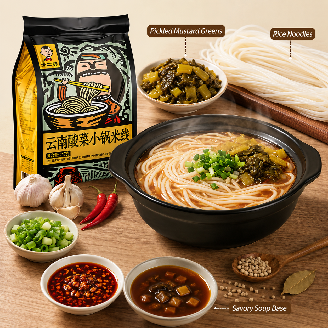 Sour Cabbage Noodle  – Tangy & Spicy, Chewy Rice Noodles,Small Pot Noodles