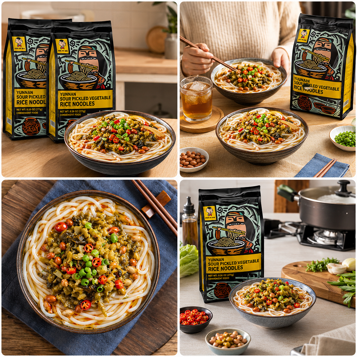 Authentic Yunnan Sauerkraut Rice Noodles - 9.9 lbs Mega Stock-Up Bulk Pack, 15 Pack Instant Meal Kits