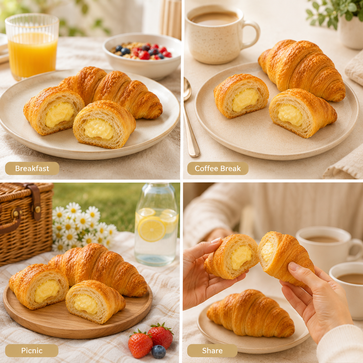 Premium Cream Lava Filled Croissants - 6.8 lbs Mega Stock-Up Bulk Pack, 50 Individually Wrapped Pieces