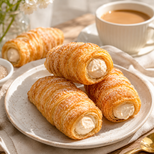 Cream roll,Flaky Puff Pastry Tube with Sweet Vanilla Cream Filling,1.48lb