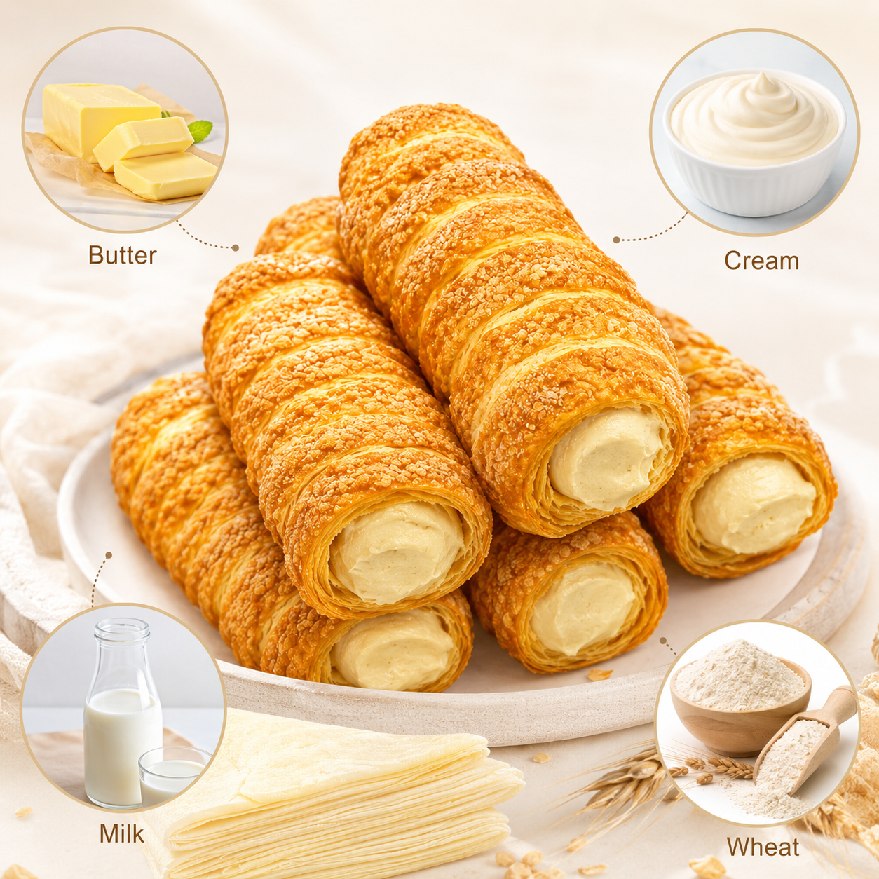 Crispy Puff Pastry Cream Horns - 6.5 lbs Mega Stock-Up Bulk Pack, 24 Individually Wrapped Pieces