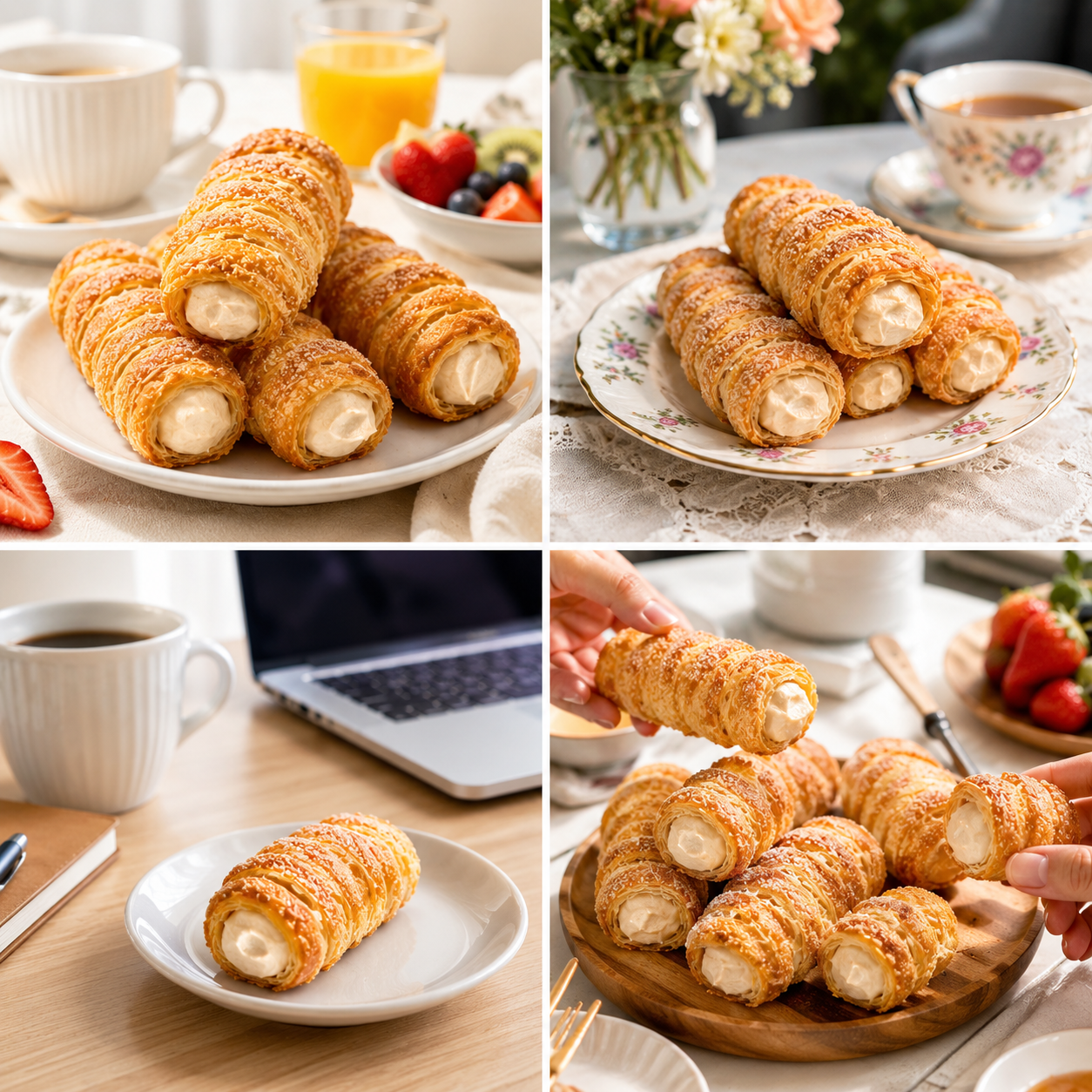 Cream roll,Flaky Puff Pastry Tube with Sweet Vanilla Cream Filling,1.48lb