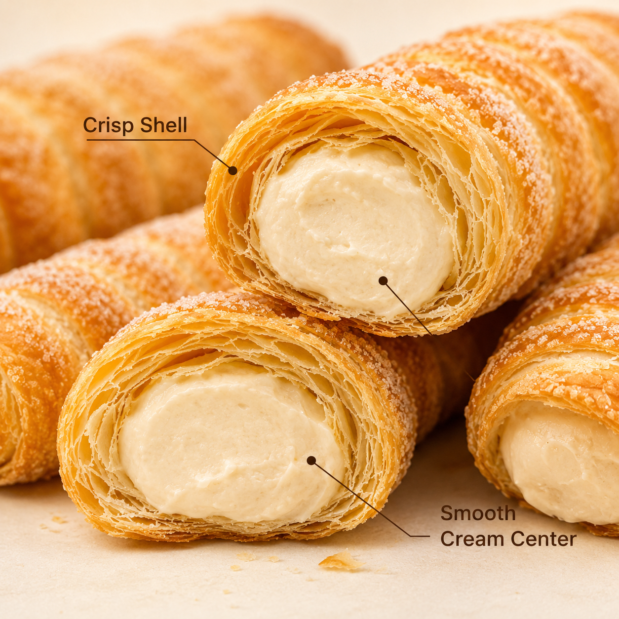 Cream roll,Flaky Puff Pastry Tube with Sweet Vanilla Cream Filling,1.48lb