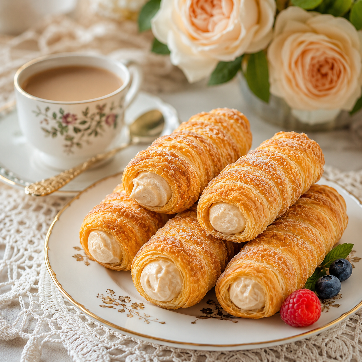 Cream roll,Flaky Puff Pastry Tube with Sweet Vanilla Cream Filling,1.48lb