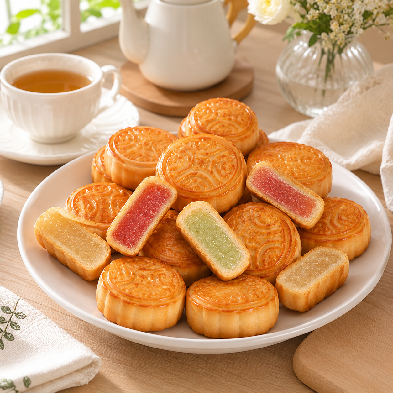 Mixed Fruit Flavor Mooncakes, Various Fruit Fillings, Soft & Sweet Pastries,11.81oz