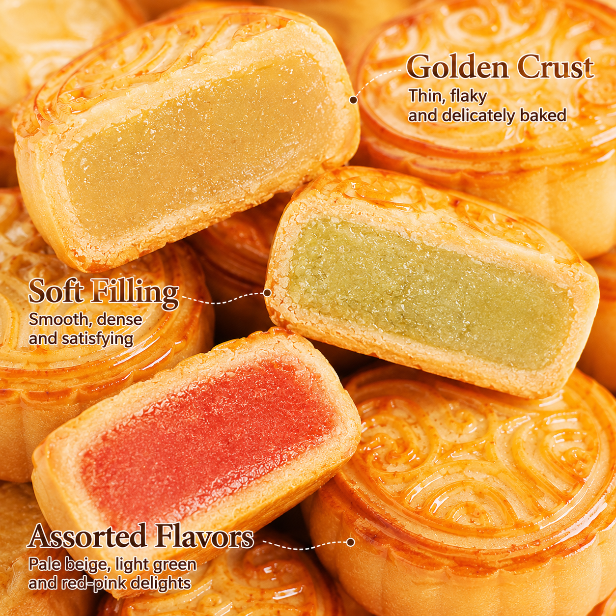 Mixed Fruit Flavor Mooncakes, Various Fruit Fillings, Soft & Sweet Pastries,11.81oz