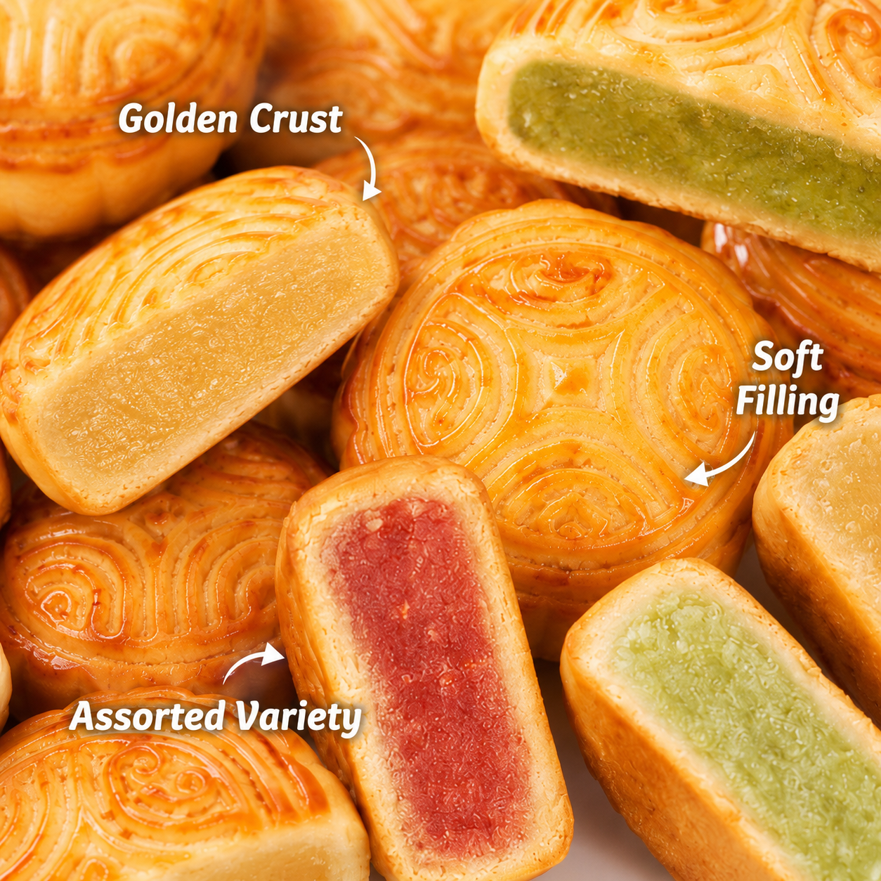 Assorted Fruit Flavor Mini Mooncakes Variety Set - 7.2 lbs Mega Stock-Up Pack, 150 Individually Wrapped Pieces