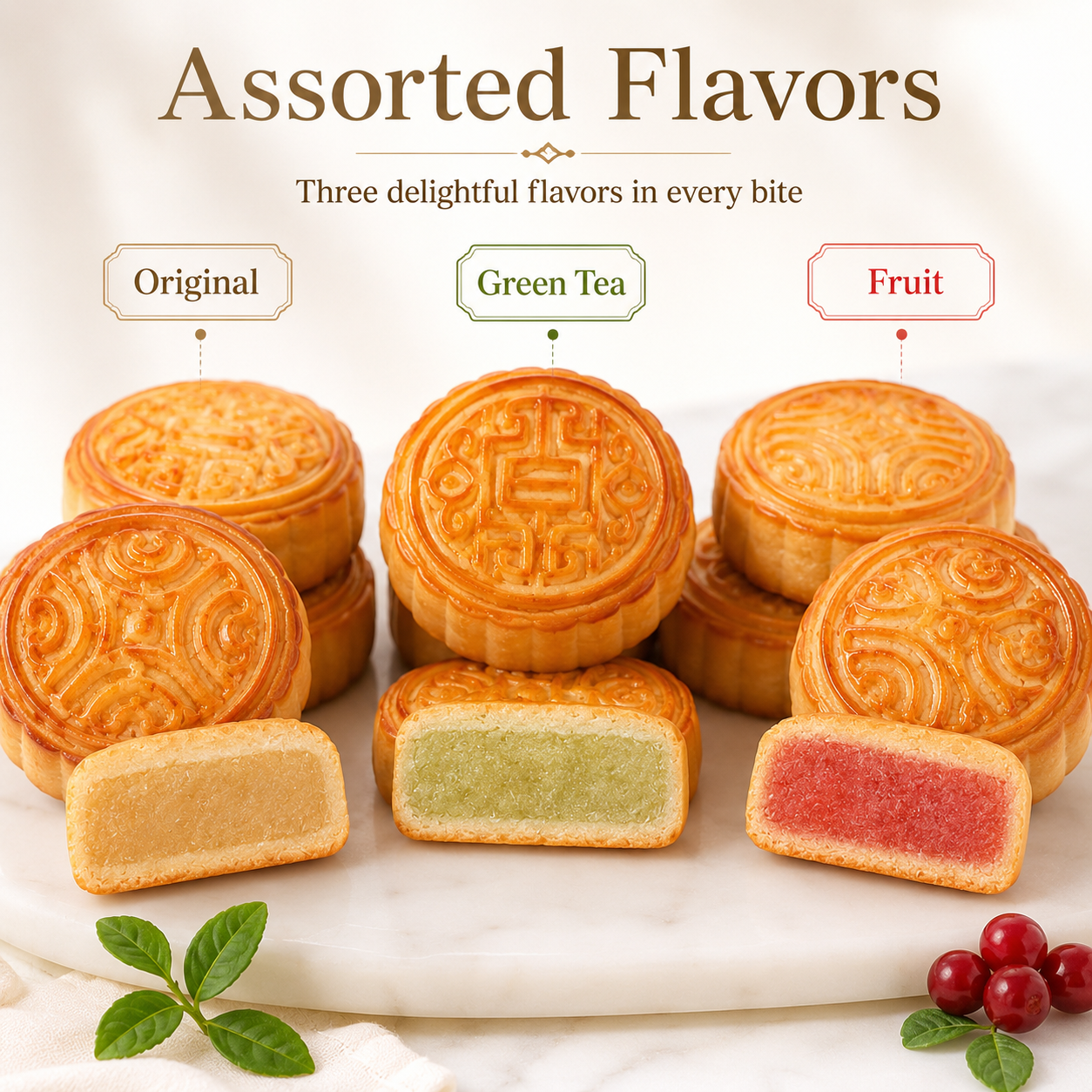 Mixed Fruit Flavor Mooncakes, Various Fruit Fillings, Soft & Sweet Pastries,11.81oz