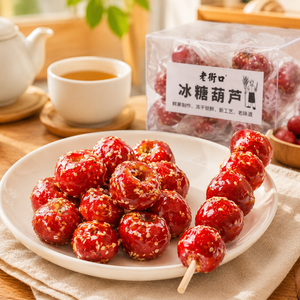 Freeze-Dried Tanghulu Chinese Candied Hawthorn Berry Candy, Crunchy Sweet and Sour Glazed Haw Fruit with Sesame