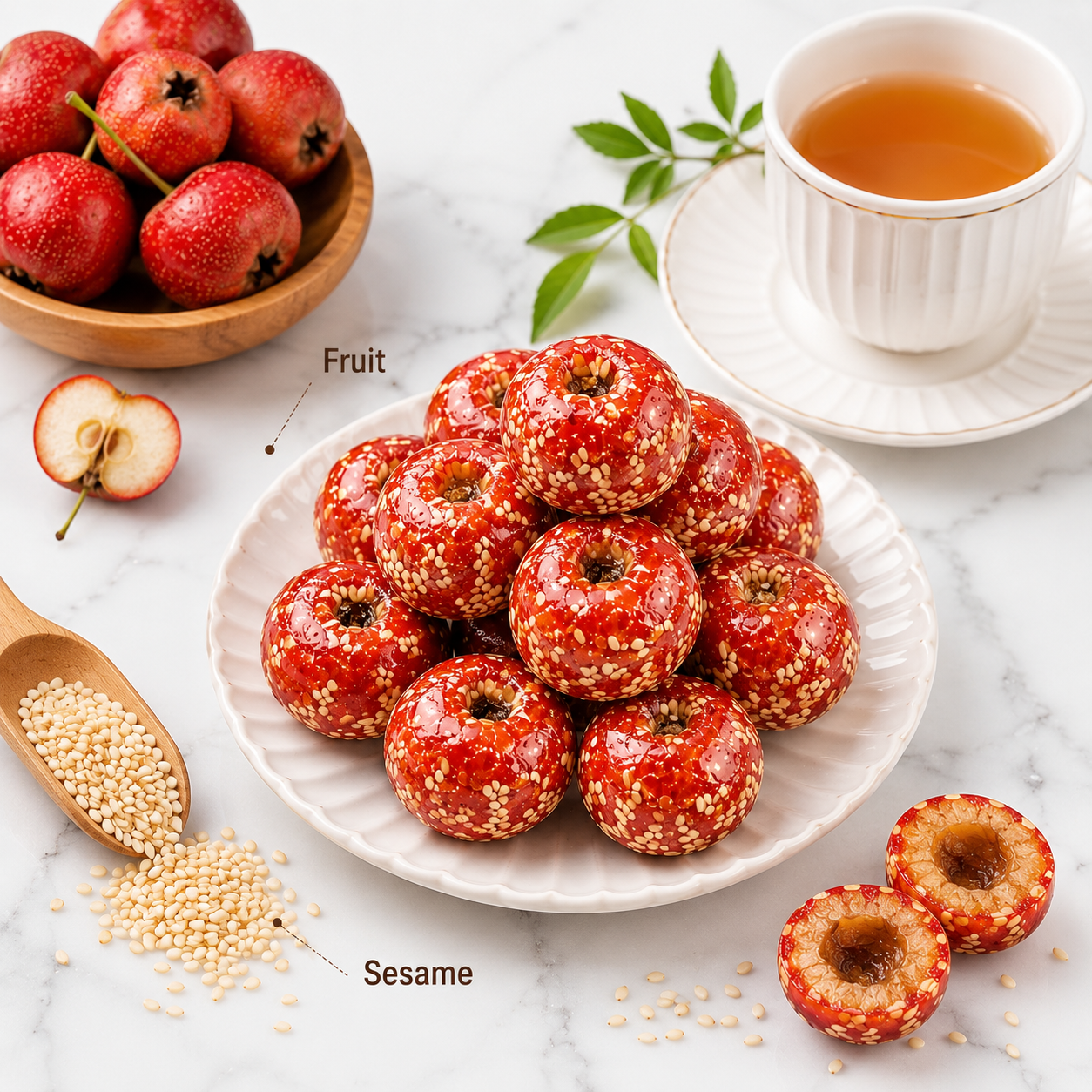Traditional Sweet & Tangy Glazed Hawthorn Sesame Balls - 2.6 lbs Mega Value Stock-Up Bulk Pack, Individually Wrapped Tanghulu Snacks